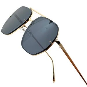 Dark Black Lens Sunglasses Men's Fashion‎ Forward Gold Frame Street Wear Trendy